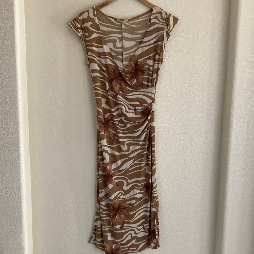 Elegant Brown and White Zebra Print Dress Size M